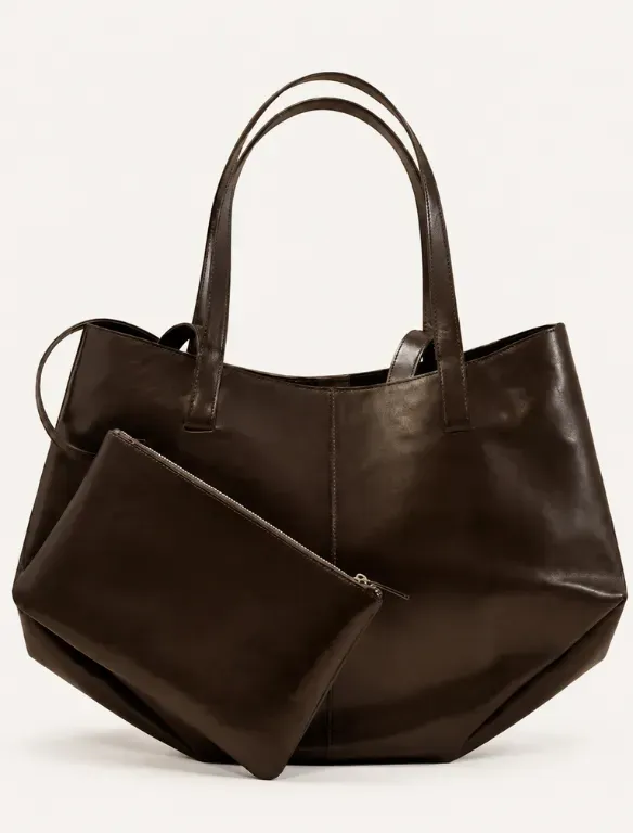 Large-Dark-Brown-Leather-Tote-Bag-with-Pouch-_-Slouchy-Shoulder-Bag Large Dark Brown Leather Tote Bag with Pouch | Slouchy Shoulder Bag - Image 1
