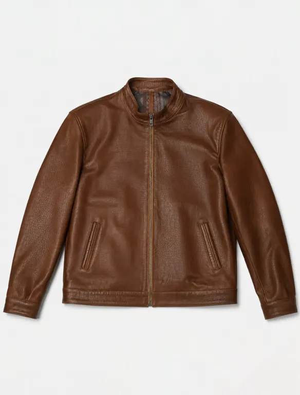 Classic Brown Croco-Embossed Leather Jacket _ Men's Zip-Front Stand Collar Jacket (4) Classic Brown Croco-Embossed Leather Jacket | Men's Zip-Front Stand Collar Jacket - Image 1