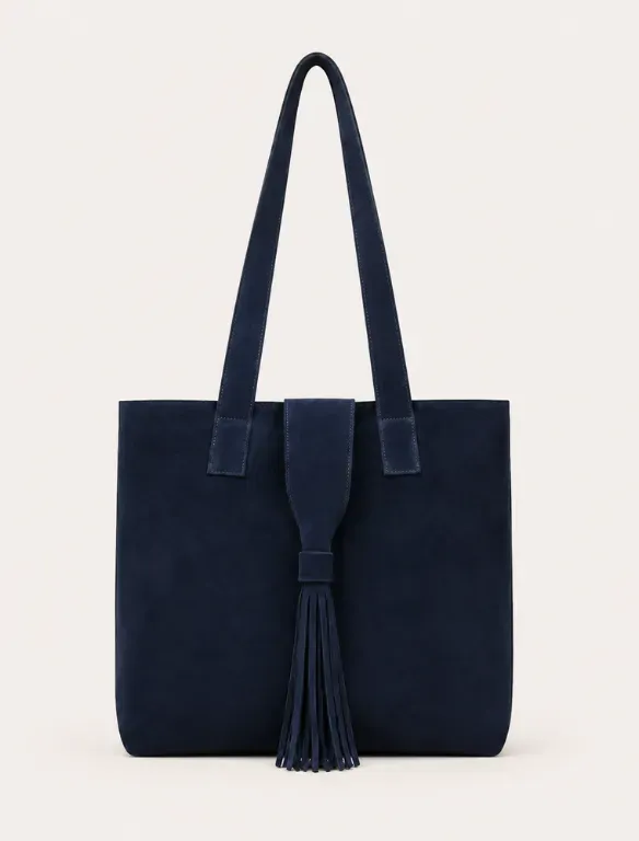 Large-Navy-Blue-Suede-Tote-Bag-_-Tassel-Shoulder-Bag Large Navy Blue Suede Tote Bag | Tassel Shoulder Bag - Image 1