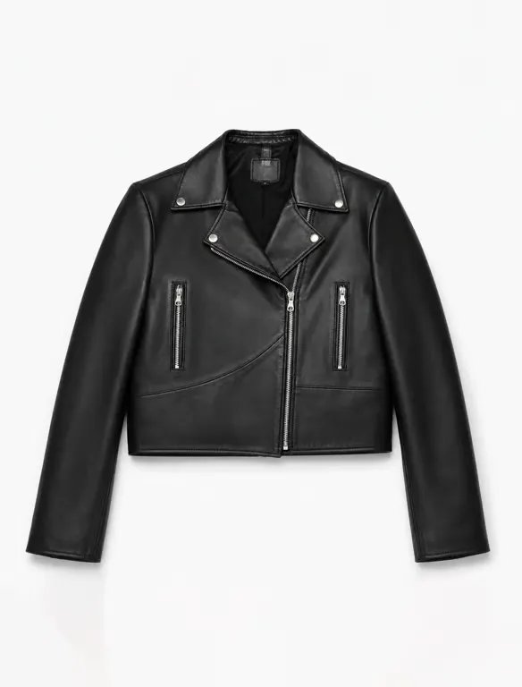 Classic Black Leather Biker Jacket _ Women's Cropped Moto Jacket (5) Classic Black Leather Biker Jacket | Women's Cropped Moto Jacket - Image 1