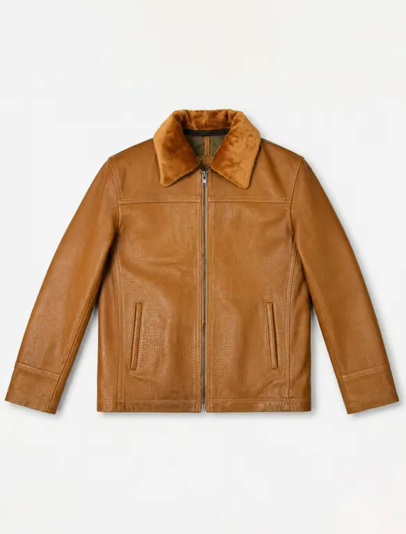 Tan Croco Leather Aviator Jacket _ Men's Shearling Collar Zip Jacket (4) Tan Croco Leather Aviator Jacket | Men's Shearling Collar Zip Jacket - Image 1